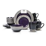 HomeVss 16 Piece Dinnerware Set, Ceramic Plates and Bowls Sets for 4, Microwave and Dishwasher Safe, Handcrafted Tree Bark Series Dish Set, Lavender/Purple