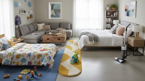 Image of Fluffy Silky Micro Fiber Polyster Carpet /Runner for Bedroom, Study Room, Playing Room, Guest Room ETC. 2x5 Feet, (Yellow and Ivory Chevron Pattern)