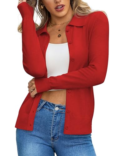 Image of a.Jesdani Cardigan Sweaters for Women Wool Blend Lightweight Trendy Long Sleeve Lapel Collar Button Down Sweater Cardigans