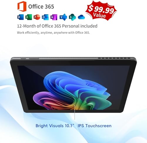 Image of 2-in-1 Laptop /Tablet (2026), Windows 11 PC with Magnetic Keyboard, 1-Year Office 365, 10.1 inch FHD IPS Touchscreen, 8GB RAM 256GB SSD, 6500Y Processor, USB-C, 2 Stereo Speakers for Home Office Students