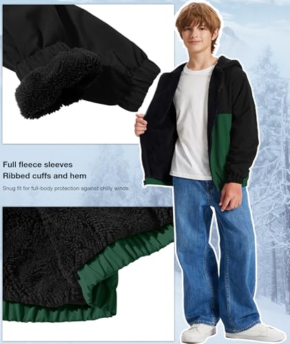 Image of ZITY Boys Fleece Jacket Sherpa Lined Hoodie Zip Up Sweatshirts Windproof Outerwear Warm Autumn Winter Coat 6-15 Years