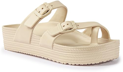 CAMVAVSR Womens Sandals with Arch Support - Comfortable Adjustable Buckles Beach Slides - Lightweight Summer Platform Sandal Chunky Cushioned