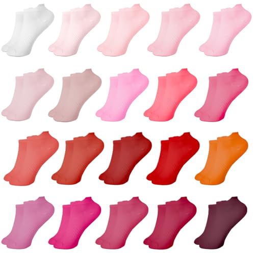 20 Pairs Ankle Socks for Women,No Show Pink Cotton Womens Socks,Size 9-11