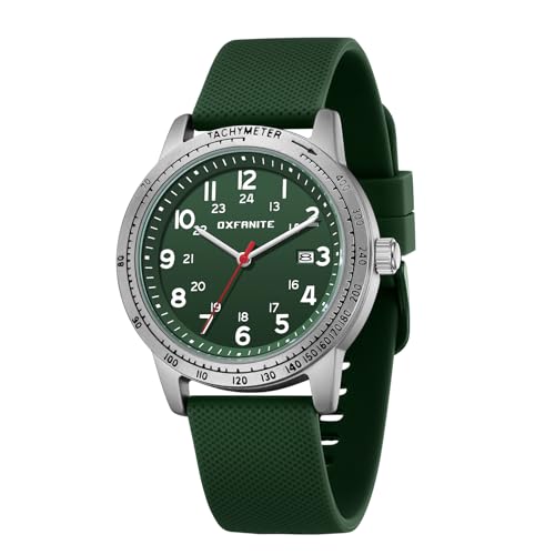 OXFANITE Men’s Watch Military Style Sporty Easy to Read Waterproof with Silicone Band Full Numerals Dial Analog Quartz Watches for Men 9102 Green