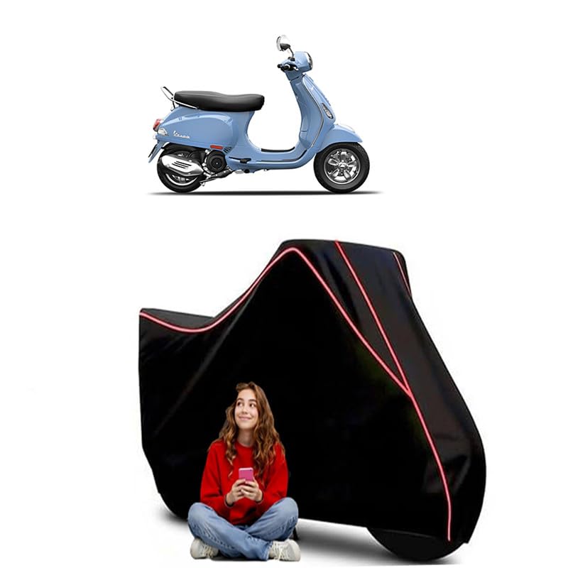 Image of VXL 150 Scooty Bike Cover Water Resistant Outdoor Use Universal Fit Scooters Motorcycles Heavy Duty UV Protection Dust Rain Scratch Resistant Elastic Bottom Black Blue Piping