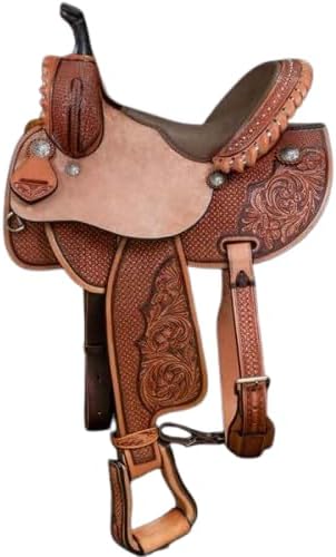 Western Barrel Racing Wooden Tree Horse Saddle Handmade Premium Leather Comfort Horse Trail Equestrian Tooled Carved Horse Saddle Riding Size: 10-18 inches Seat, MO06