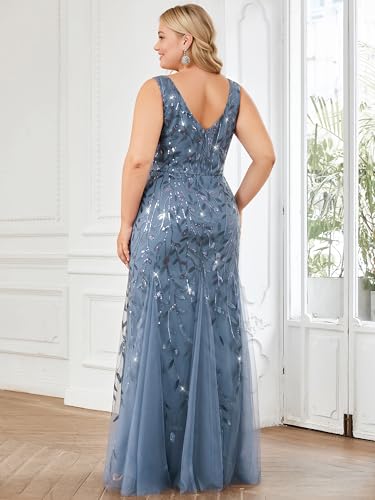 Image of Ever-Pretty Plus Sequin Formal Dresses Sleeveless V Neck Mermaid Ball Gowns Plus Size Prom Dress