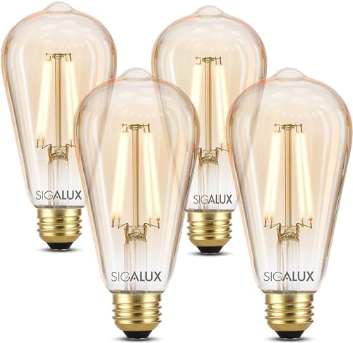 Sigalux Edison Bulbs, E26 LED Bulb 60 Watt Dimmable Vintage Light Bulbs, LED Filament Amber Light Bulb with 90 CRI, ST19 Antique Old Fashioned Retro Light Bulb 2700K Soft White, 9W, 700LM, 4 Pack
