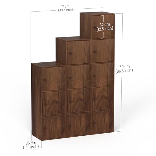 Image of BLUEWUD Calcio Combo Filing Storage Cabinet Rack Organizer Wardrobe Almirah Cupboard for Clothes with Multiple Closed Shelves for Bedroom Kitchen Living Room Home, DIY (Brown Maple) (111 X 36 X 169)CM