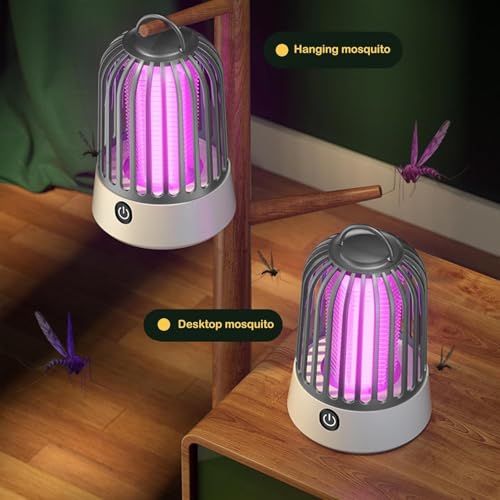Image of Mosquito Zapper Indoor & Outdoor, 2-in-1 Rechargeable Electric Bug Zapper with USB Charging, High Efficiency 365nm UV Light Fly Trap for Bedroom, Kitchen, Living Room, Garden, Party, Grey