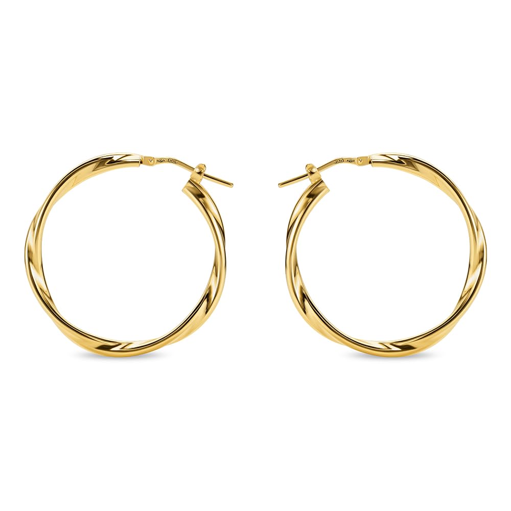 MIORE Schmuck Handgefertigt in Italien, Ohrringe Silber 925 Hoops, Gedrehte Kreolen 30 mm Durchmesser, Runde Creolen Silber Ohrringe Damen Vergoldet 18K Gold, Ohrschmuck