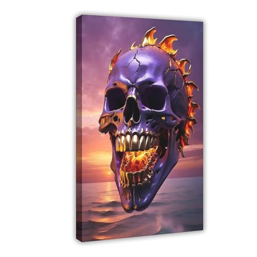 Toile motif tête de mort flamboyante, l'idée cadeau idéale pour décorer un bureau