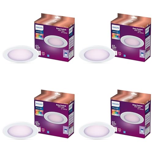 Philips Smart 5-6 Inch Retrofit Recessed Downlight 4-Pack 750 Lumens LED Color Changing Lights Connects to Wi-Fi Control with Voice or App Powered by WiZ Connected