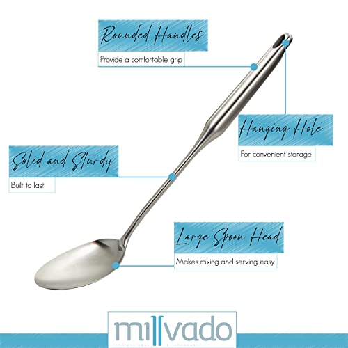 Stainless Steel Big Cooking Spoon, Kitchen Spoon Good For Cooking, Basting, Serving, Dishwasher Safe Metal Utensil, Durable, Solid Construction; 15" Long #TOP1