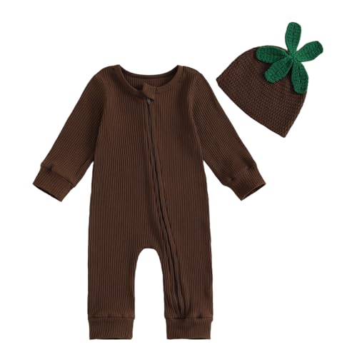 Image of Saliuentm Baby Boy Halloween Outfit Little Mandrake Jumpsuit Long Sleeve Ribbed Zipper Romper Onesie Hat Magic Baby Outfit