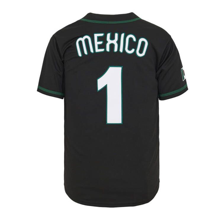 Men's #56#1 Mexico Jersey Button Down Short Sleeve Hipster Hip Hop Baseball Jersey (L, Black #1)