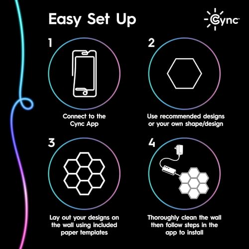 Cync GE Dynamic Effects Indoor LED Hexagon Lights with Music Sync, Wall Lights, Room Décor Aesthetic Color Changing Lights, WiFi Smart LED Lights, Works with Amazon Alexa and Google, 10 Panels