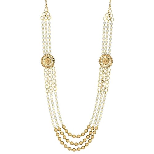 I Jewels Indian Wedding Bollywood Layered Gold Plated Dulha Moti Mala Long Groom Necklace/Mala For Men