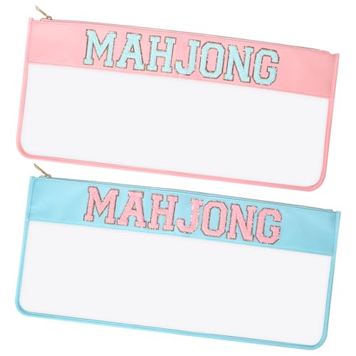 2 Bolsas para Mahjong con Cierre, Impermeables (Rosa, Azul)