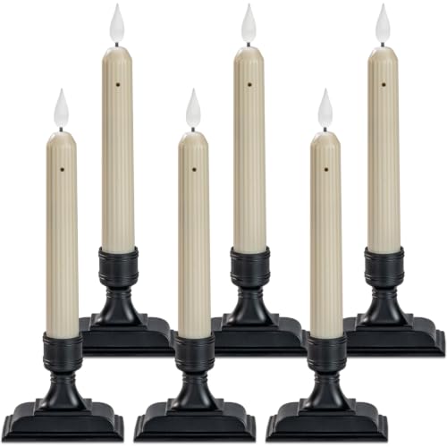 Homemory 6 Pcs Window Candles with Sensor Dusk to Dawn White Light Electric Window Candle Christmas Fake Candles Battery Operated Led Candlesticks with Black Holders for Xmas Holiday Decor