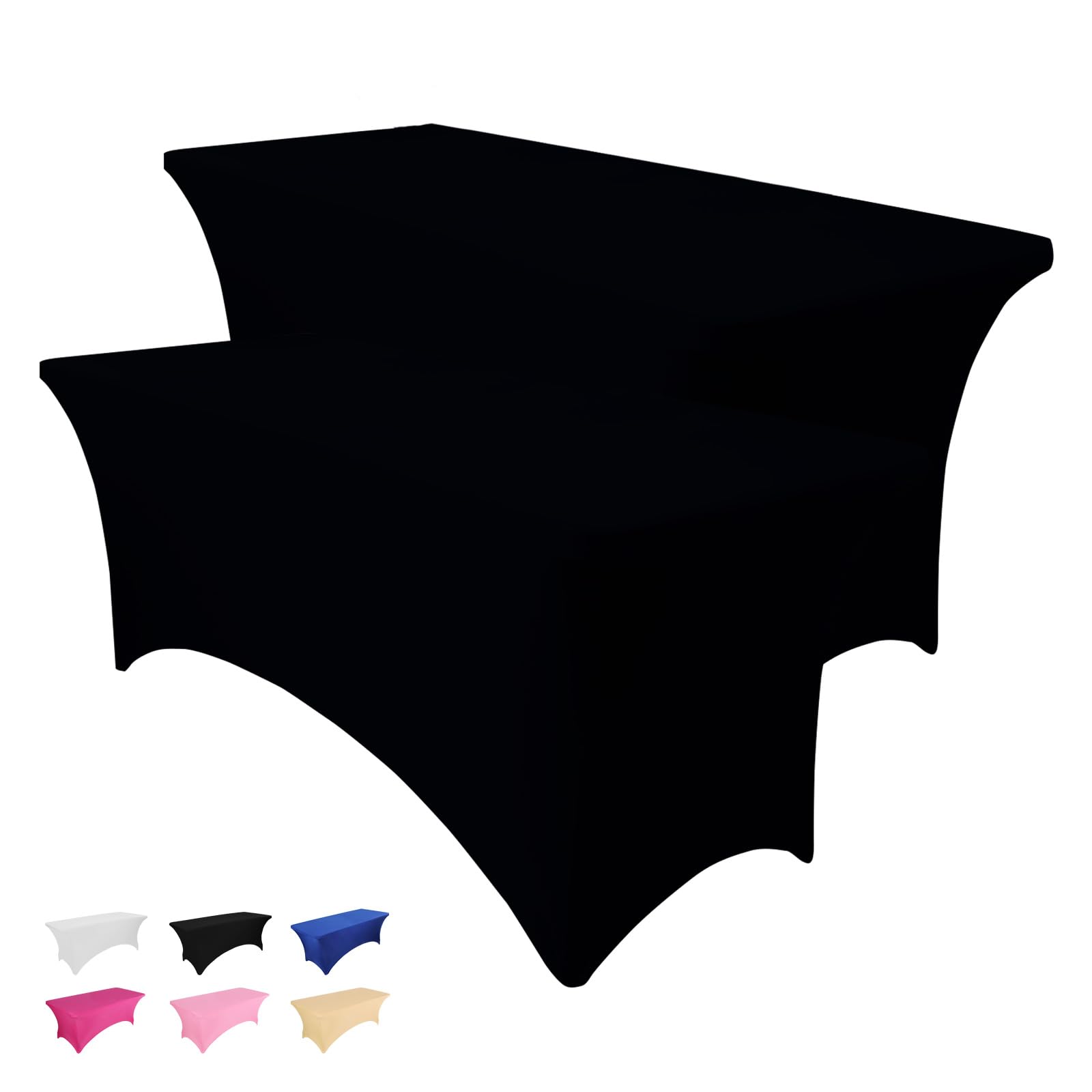 Heochy Paquete de 2 manteles rectangulares de elastano negro, protectores de mesa ajustables para eventos, cócteles, bodas, banquetes o fiestas