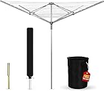Heavy Duty Rotary Washing Line Outdoor, 4 Arm 50M Washing Line Rotary with Peg Bag, Metal Ground Spike, and Cover Included, Rotary Clothes Lines for Outside, Whirlygig Clothes Airer Outdoor