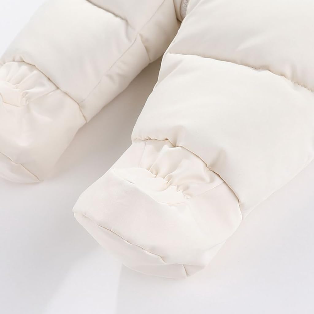 Winter Baby Jungen Schneeanzug Kapuze Strampelanzug Kleinkind Mädchen Fleece Strampler Füßlinge Oberbekleidung Reißverschluss Mantel Outfits mit Handschuhen Weiß 12-18 Monate