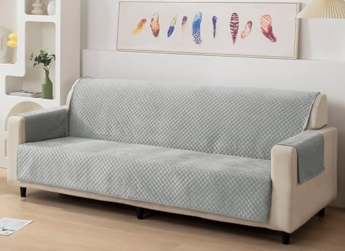 Image of Fashion Throw Quilt-Fully Covered 3 Seater Anti-Slip Quilted Sofa Covers for Living Room Sofa Slipcovers Furniture Cover Home Decor Light Grey