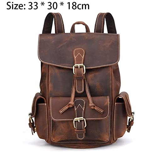 Hiking Rucksack Retro Cowhide Bag Personality Men Backpack Leather Cool Casual Trave,Brown3