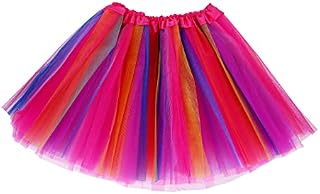 Sibba Sparkle Rainbow Tutu Skirt Ballet Dance Skorts 3 Layered Tulle Outfit Role-Playing Cosplay Birthday Princess Christmas Party Decoration for Girls Toddler 2-7 Years Sports Clothing (Pink)