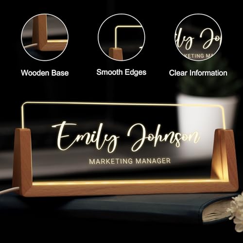 Image of Custom Name Plate for Desk, Personalized Light Up Acrylic Desk Name Plate, Personalized Office Gifts for Boss Coworkers Teacher, Employee Appreciation GIfts, Office Decor for Women Men