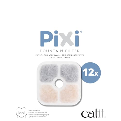 Catit PIXI Cat Drinking Fountain Filter 12-Pack – Official Replacement Triple-Action Water Filter for PIXI Fountains, Removes Odors & Softens Water