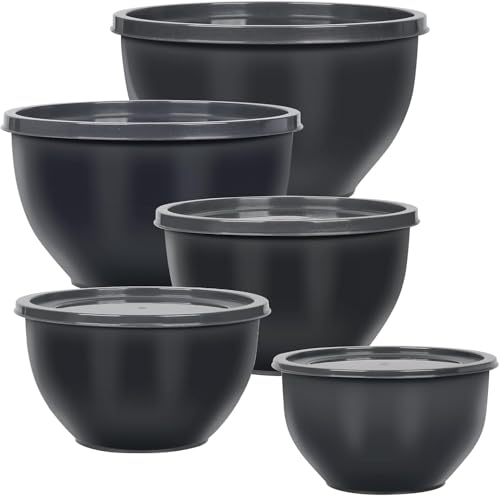 Greentainer Salatschüssel Set mit Deckel, Rührschüsseln aus Kunststoff, Stapelbare Nesting-Schüssel-Set für Küche,Große Schüsselset,Servierschalen ideal zum Mischen und Servieren, BPA-frei (Grau)