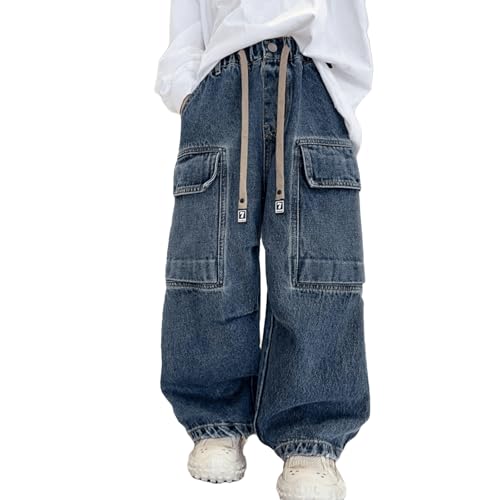 Baggy Jeans Kids Cargo Loose Fit Vintage Wide Leg Jeans Skater Elastic Waist Baggy Pants Boys Y2K Grunge with Pockets