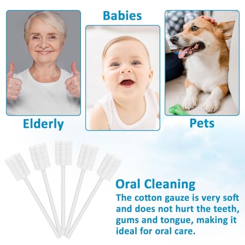 MAQIHAN 50 Gauze Mouth Swabs - Oral Swabs Disposable Toothbrushes Individually Wrapped Swabsticks for Dry Mouth Cotton Gauze on a Stick Dental Oral Care Supplies Mini Thrush Mouth Treatment