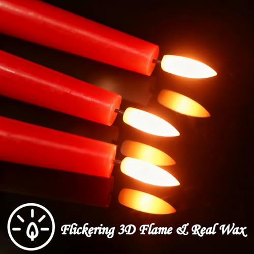 Image of Christmas Flameless Taper Candles with Remote, Red Real Wax LED Taper Candles Battery Operated with 3D Wick, 3 Pcs LED Flameless Candlesticks for Christmas Home Decor(0.78 inch x 9.65 inch)