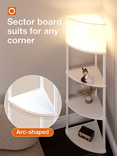 Addlon 4-Tier Sector Corner Shelf Floor Lamp With 3 Color Temperatures Led Bulb And White Lamp Shade - Display Floor Lamps With Shelves For Living Room, Bedroom And Office - White #TOP3