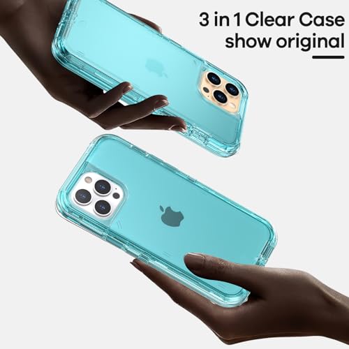 ORIbox for iPhone 13 Pro Max/12 Pro Max Case Blue, [10 FT Military Grade Drop Protection], Transparent Heavy Duty Shockproof Anti-Fall Case for iPhone 13/12 Pro Max,6.7 inch,3 in 1, Crystal Blue - Thumbnail 4