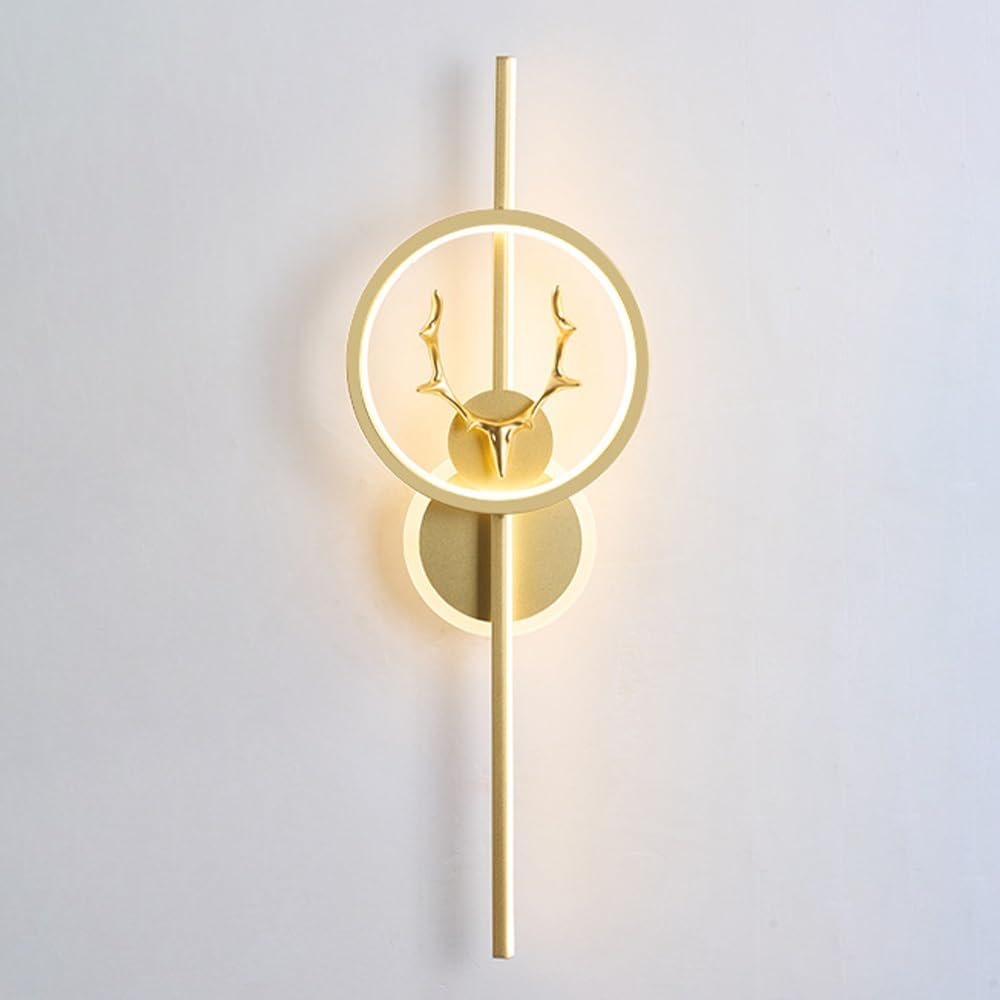 SXWNBIFH Vertical Ring Wall Sconce, 3000K Warm LED Wall Light Fixture Metal Wall Lamp, Modern Deer Antler Ambient Lighting for Bedroom Living Room Hotel Background Wall(Gold)
