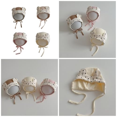 Baby Bonnet Hat with Earflaps for Boys Girls,Spring Autumn Infant Cotton Fetal Caps with Fashionable Decors Khaki2