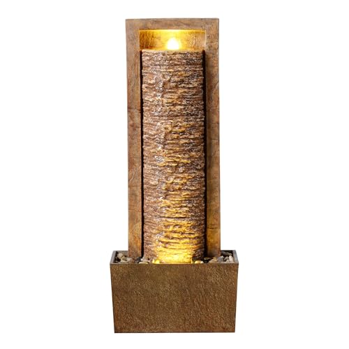 Teamson Home Framed Layered Rock Design Patio Water Fountain, Brown