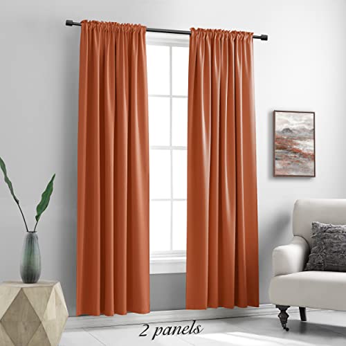 Image of DONREN Burnt Orange Ochre Blackout Curtains for Bedroom 84 Inches Long Thermal Insulated Window Curtain for Living Room, Energy Efficicent Rod Pocket Window Treatment Decorative Panel