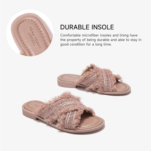 Image of BEAU TODAY Flat Sandals for Women,Women's Leather Sandals with 2 Strap,Peep Toe Summer Strap Sandals for Women,Open Toe Buckle Comfortable Dress Sandals Shoes for Women