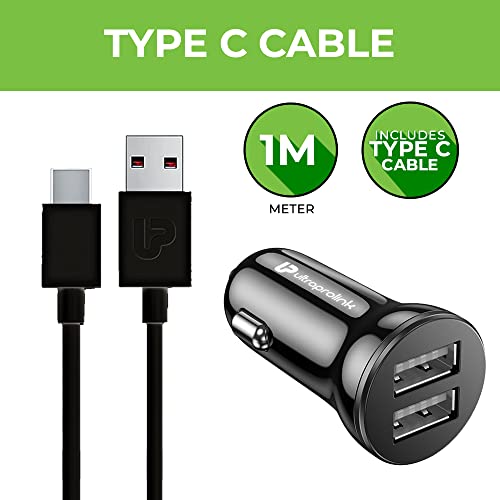 Image of ULTRAPROLINK Mach12|Fast Car Charger With Dual Usb Ports| Usb Car Charger For Cellular Phone 2.4A /12W With Type C Cable 1M|Um1144C|Black