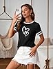 Aottori T Shirt Women's Short Sleeve Heart Printed T-Shirts UK Summer Cotton Basic Round Neck Tshirts Ladies Loose Fit Tee Shits Black XL #2