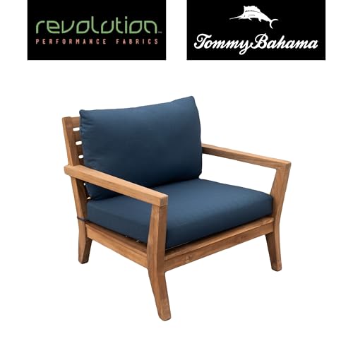 Image of Tommy Bahama Sunbrella Fabric 1-Piece Outdoor Knife Edge Deep Seat Lounge Chair Seat and Back Cushion Set, Bamboo Bay Cobalt