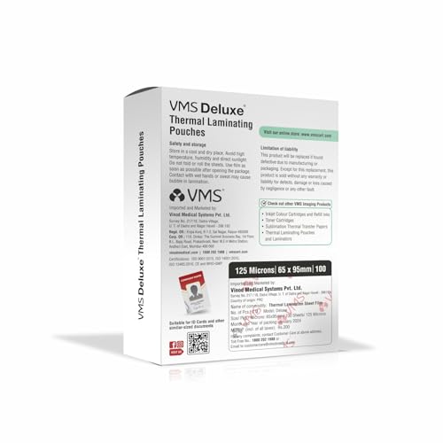 Image of VMS Deluxe Thermal Lamination Pouch 65mmx95mm 125 Micron Pack of 1 (100 Sheets) for Id Card Size