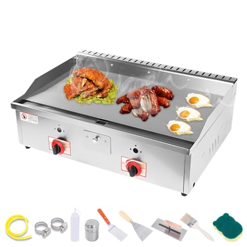 Plancha à gaz butane professionnelle, plaque en acier inoxydable 73 x 40 cm, protection contre les éclaboussures, tiroir, drainage pour graisse portable, convient pour les restaurants, bars, famille