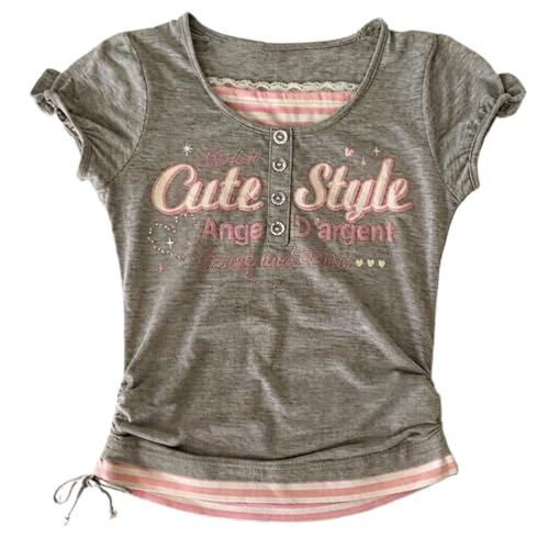 Image of Kawaii Cutecore Harajuku Y2k 2000s Tops Summer Preppy Aesthetic Alt Goth Emo Short Sleeve Graphic Tees