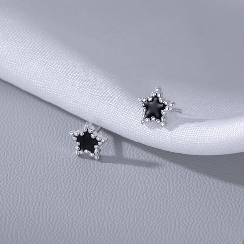 Reffeer Solid 925 Sterling Silver Tiny Black Star Stud Earrings for Women Teen Girls Cute Star Earrings Studs4